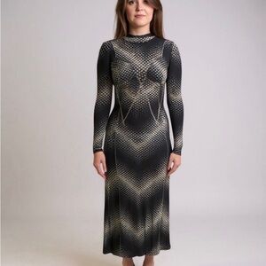 Paco Rabanne Navy and Cream Optical Patterned Dress